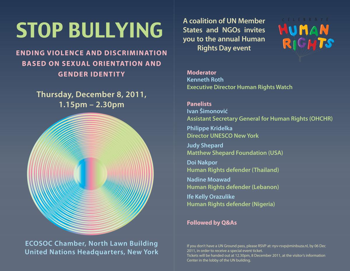 Human Rights Day event, December 2011: Stop Bullying - Invitation